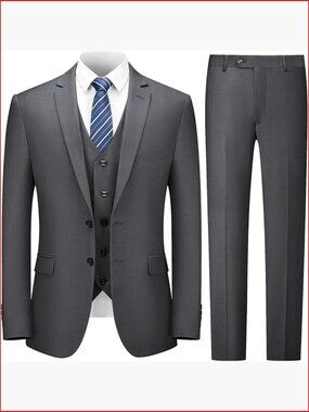 3 Piece Men's Slim Fit Suit Set - Jacket Vest Pants & Tie
